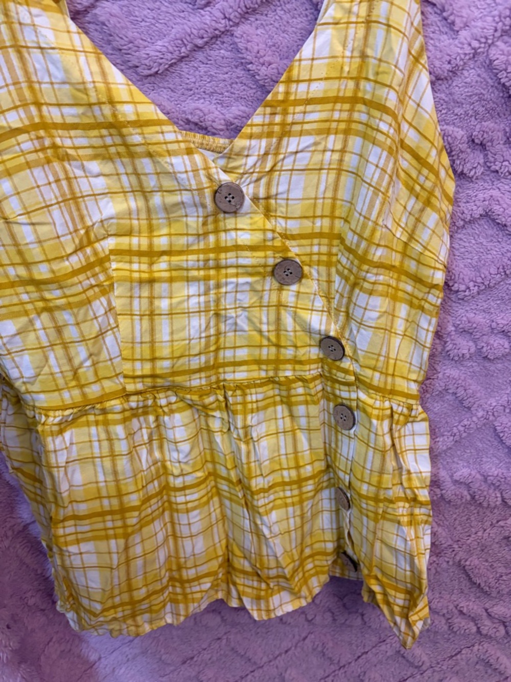 Yellow Plaid Button-Front Women's Top